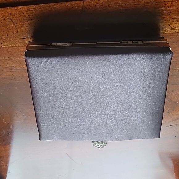 Grey evening bag with a rhinestone knob. Satin finish plain back, jeweled front. - Picture 2 of 5